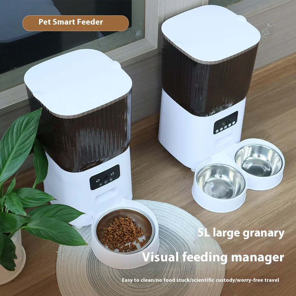 5L PaWz Automatic Pet Feeder WiFi App-Controlled Smart Food Dispenser with Double Camera